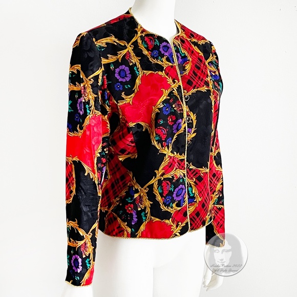 Adrianna Papell x Talbots Suit Jacket & Skirt Set Silk 2pc Jacquard Sz 8 Vintage - Picture 8 of 17